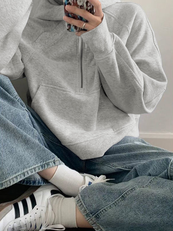 Solid Half Zip Oversized Hoodie