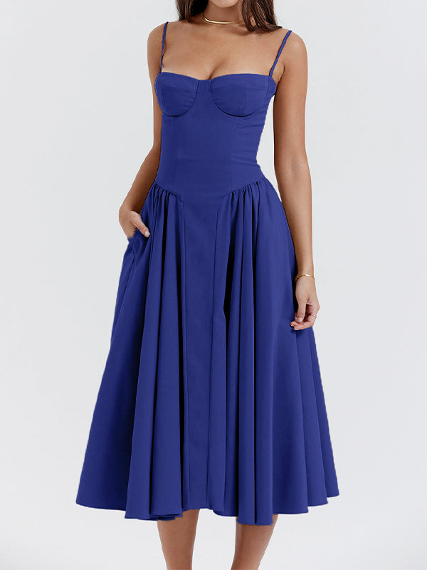 Vintage Solid Cami Midi Dress
