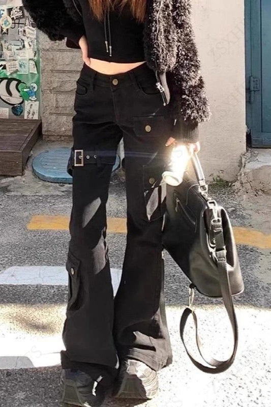 Low-Rise Cargo Flare Pants