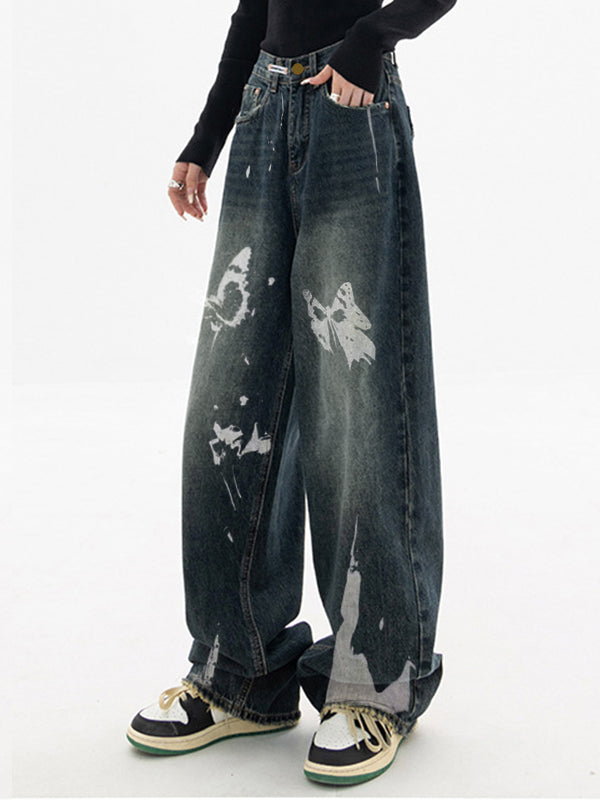 Butterfly Print Boyfriend Jeans