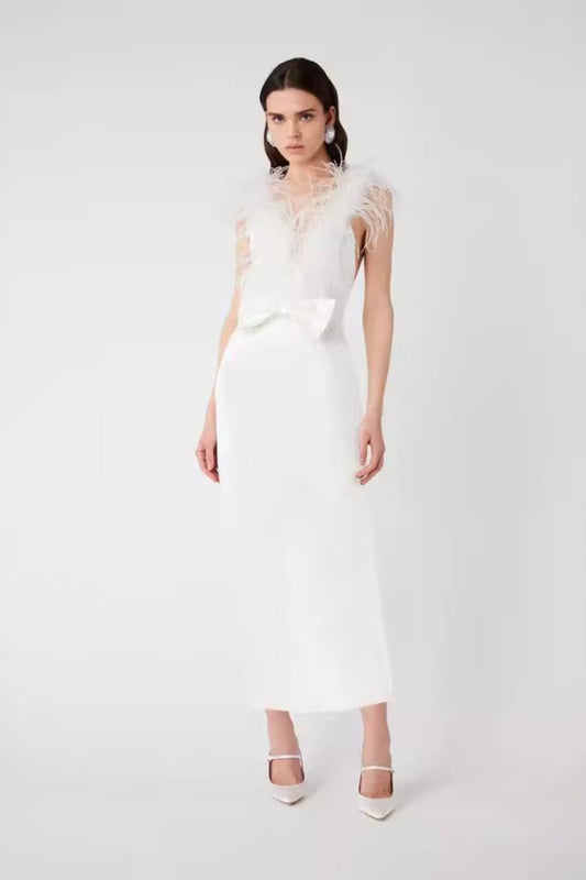 Ostrich Feather Trim Gown Prom Dress