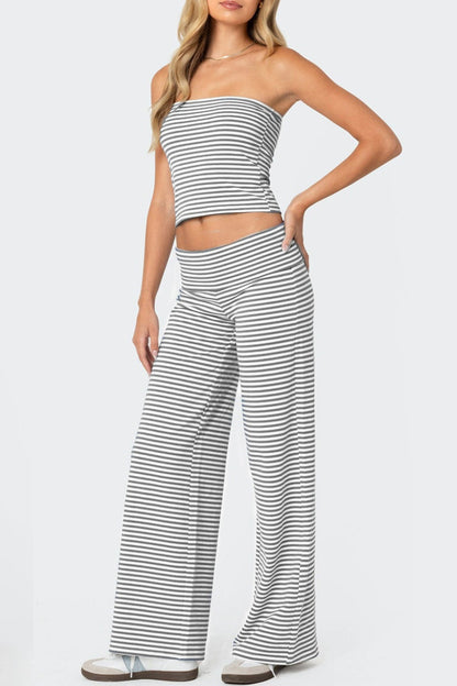 Striped Tube Top Crop Top Wide Leg Pants Set
