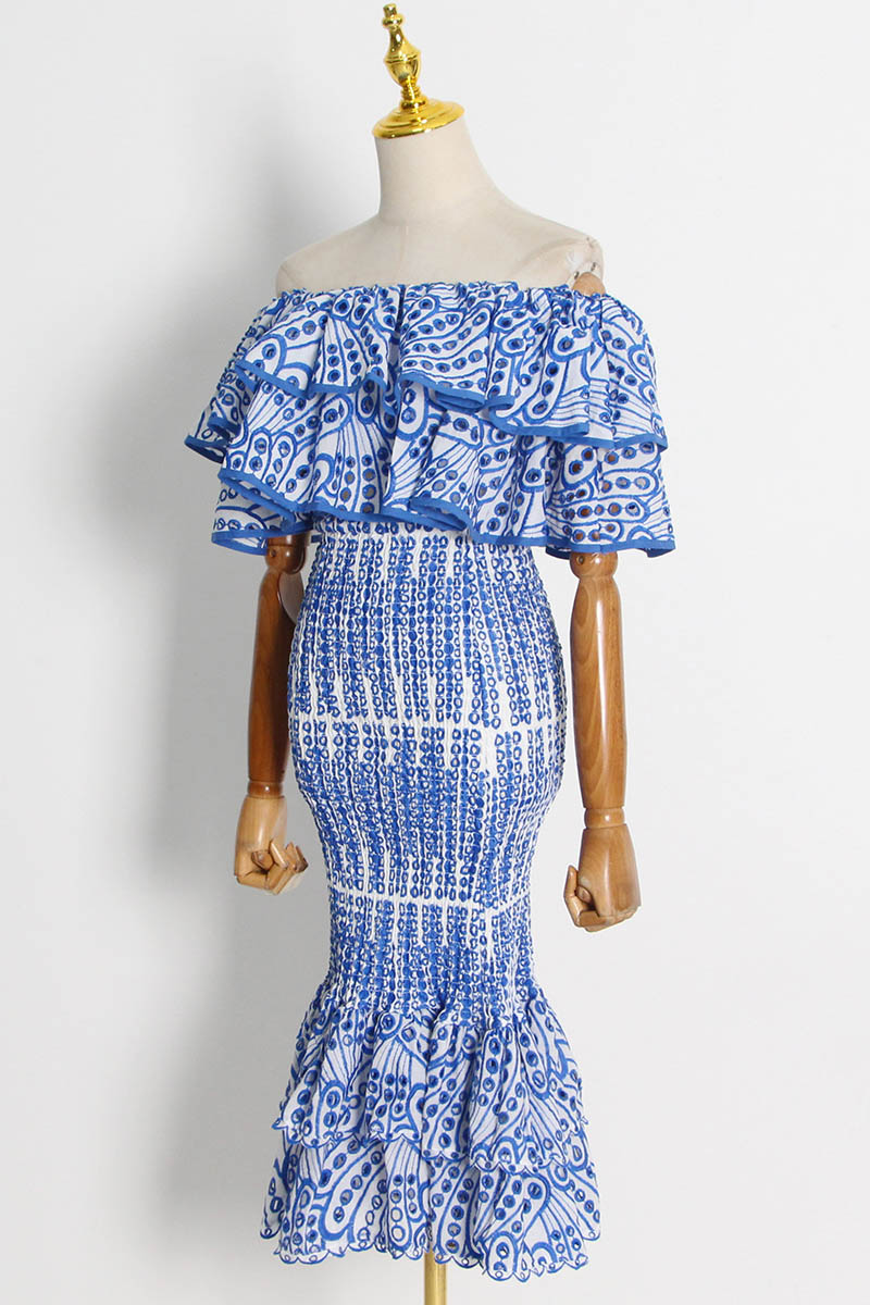 Conjunto de vestido largo con volantes escalonados y encaje bordado Dolly