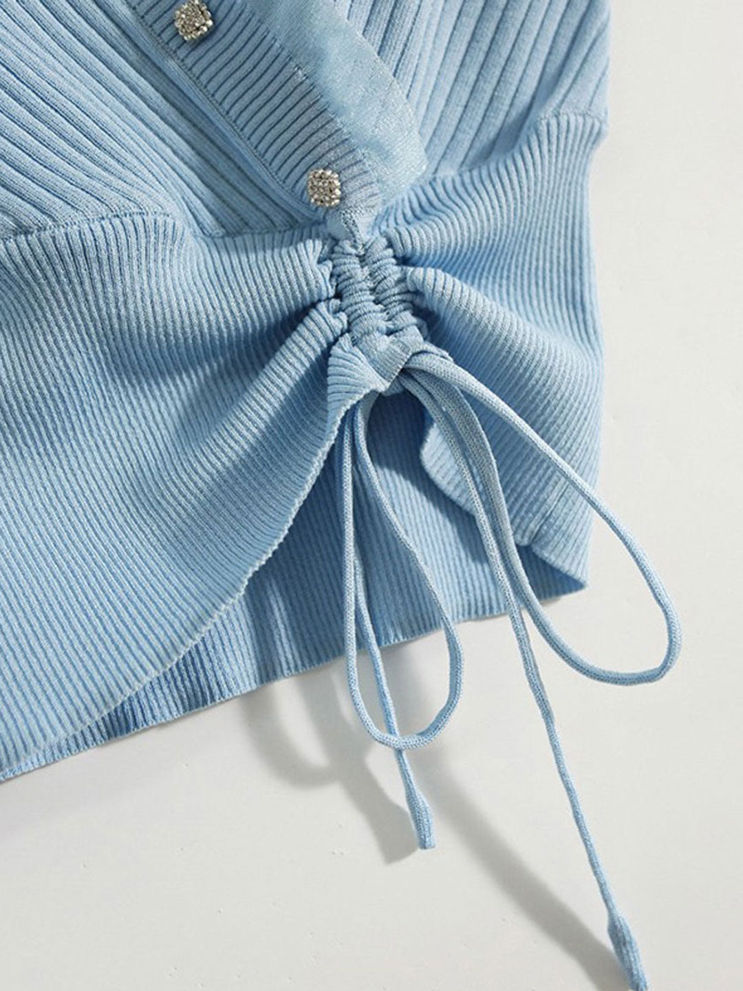 Sydney Elegant V-neck Drawstring Knitted Top-White