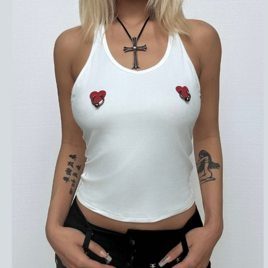 U neck sweetheart print o ring tank top  | Festival Outfits Women