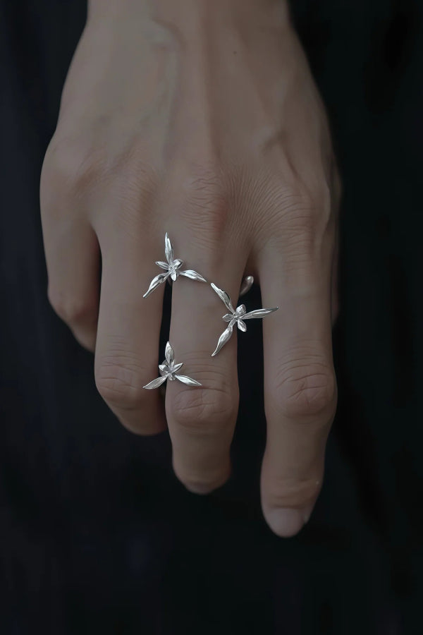 Elegant Chinese-style 3D Orchid Open Ring