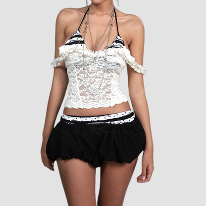 V neck ruffle lace cami top  | Festival Outfits Women