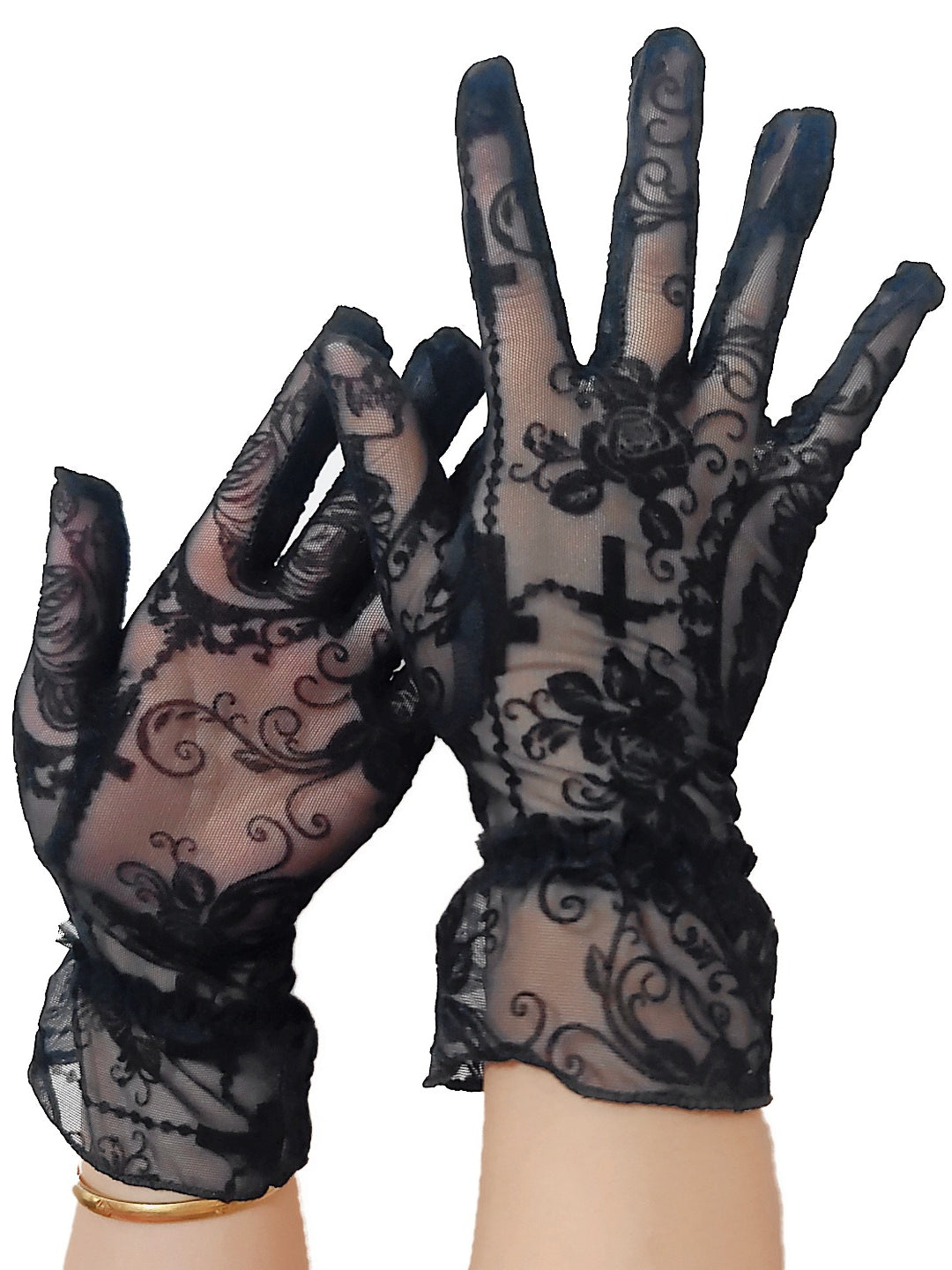 Skull Cross Breathable Mesh Gothic Punk Gloves