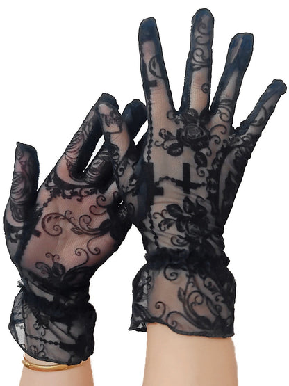 Skull Cross Breathable Mesh Gothic Punk Gloves
