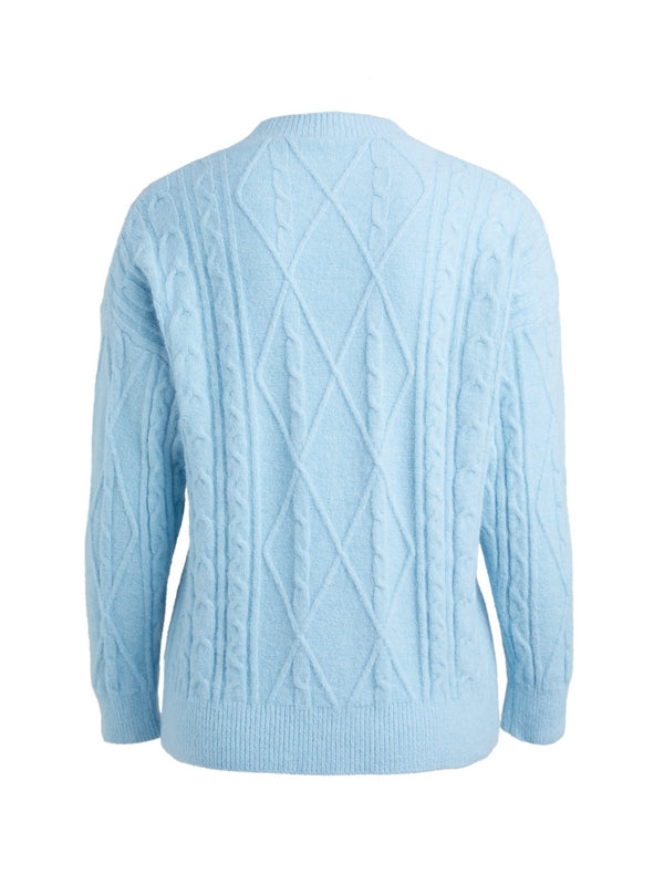 Crew Neck Cable Knit Pullover Sweater