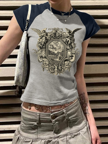 Raglan Sleeves Printed Short Sleeve Tee