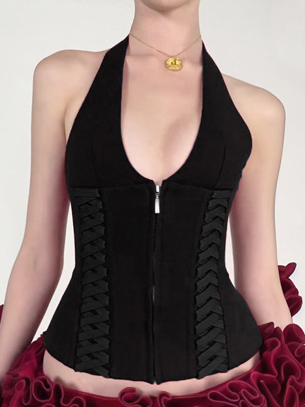 French Neck Tie Halter Vest