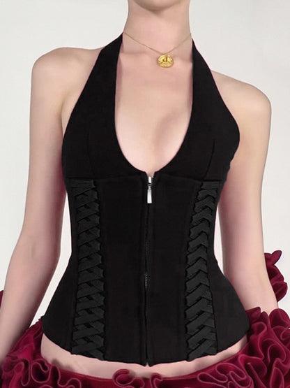 French Neck Tie Halter Vest