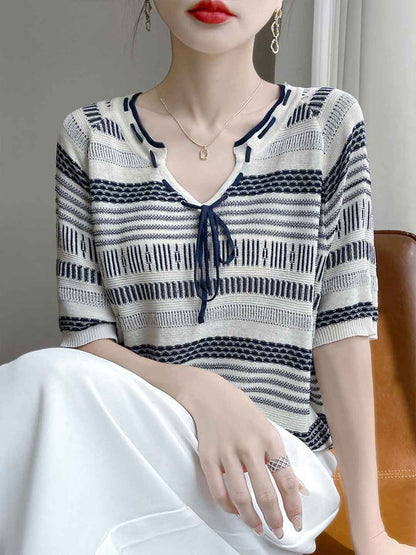 Maya Classic V-Neck Contrast Knitted Tie Top