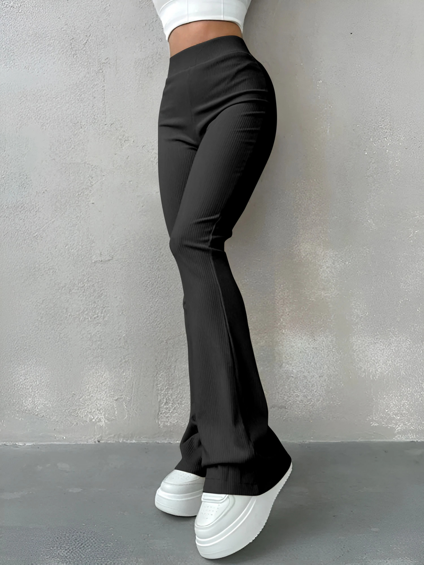 Women's Stretchy High Waisted Ribbed Flared Pants | Great for All Seasons