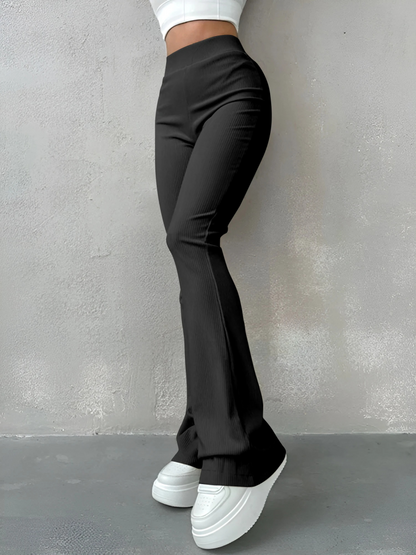 Women's Stretchy High Waisted Ribbed Flared Pants | Great for All Seasons