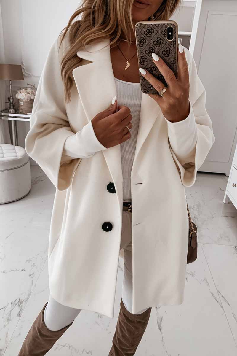 Solid Color Lapel Coat With Pocket(2 Colors)