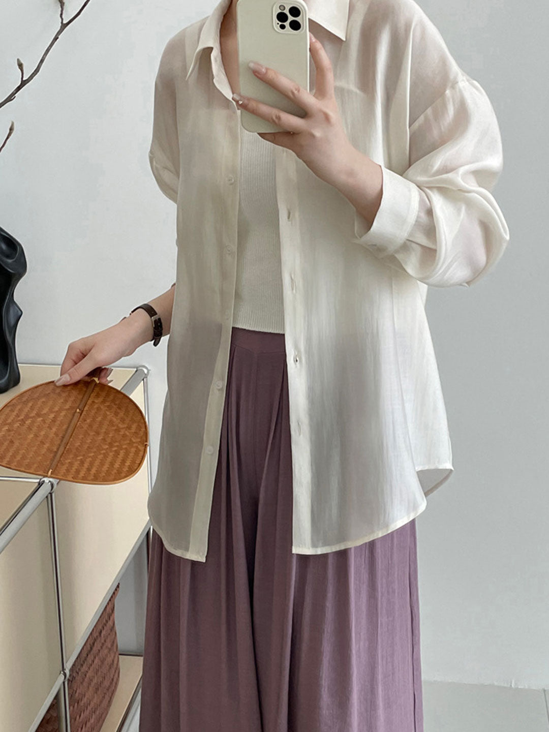 Olivia Loose Lapel Hollowed Back Slit Shirt