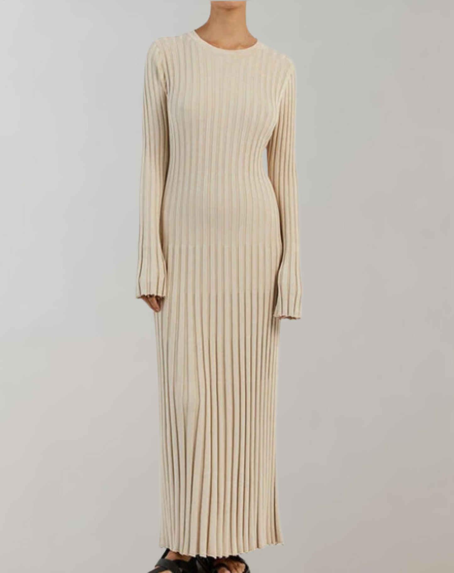 Women’s Knitted Long Sleeve Round Neck Midi Dress | Ideal for Spring/Summer