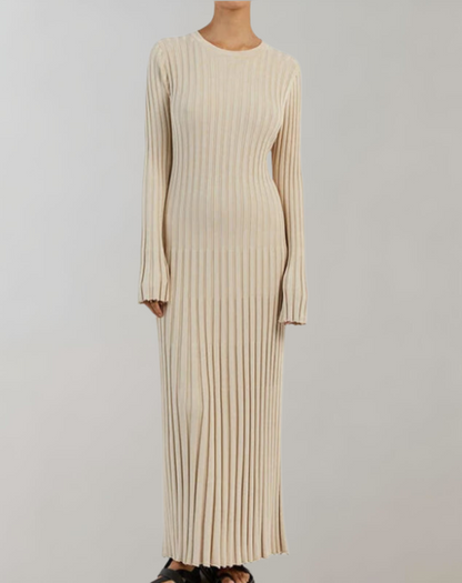 Women’s Knitted Long Sleeve Round Neck Midi Dress | Ideal for Spring/Summer