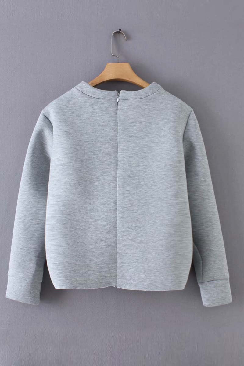 Heart Decoration Zipper Long Sleeve Hoodie Tops