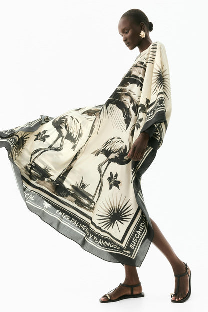 Oversized Flamingo Kaftan Maxi Dress