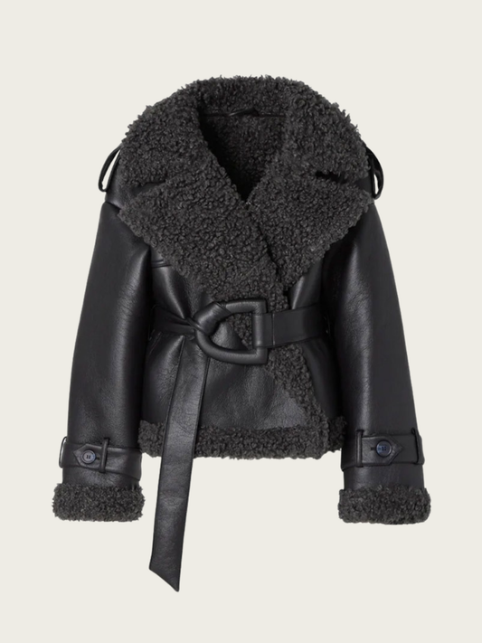 Aditri Faux Leather Tie Jacket