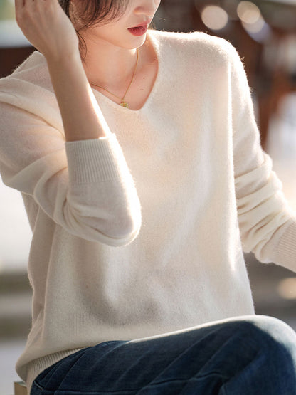 Kaitlyn Casual V-Neck Solid Color Knitted Sweater