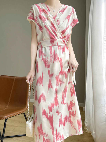 Jasmine Vacation V-Neck Belted Printed Dress