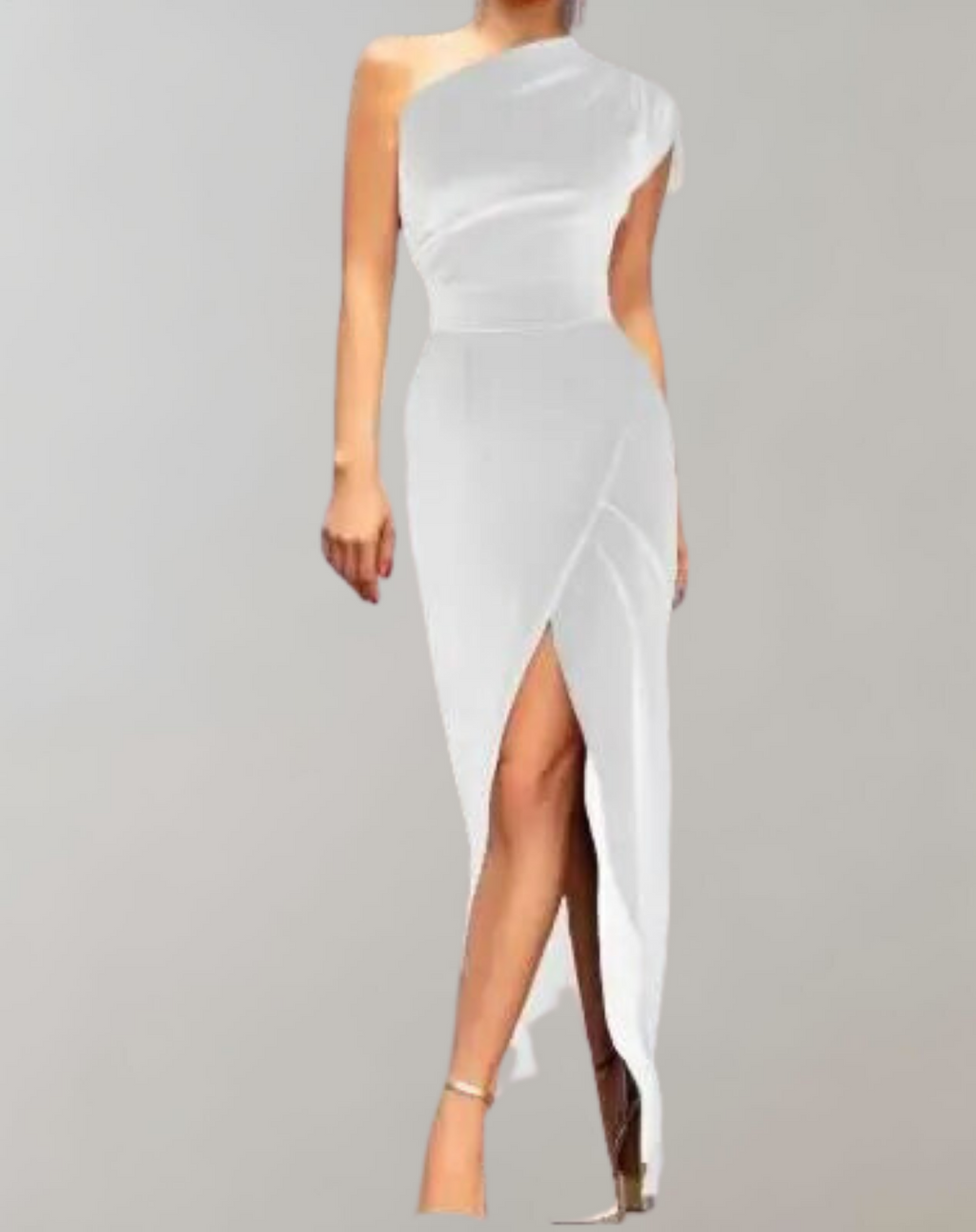 Vestido informal de mujer con un solo hombro, espalda descubierta y abertura | Ideal para primavera/verano