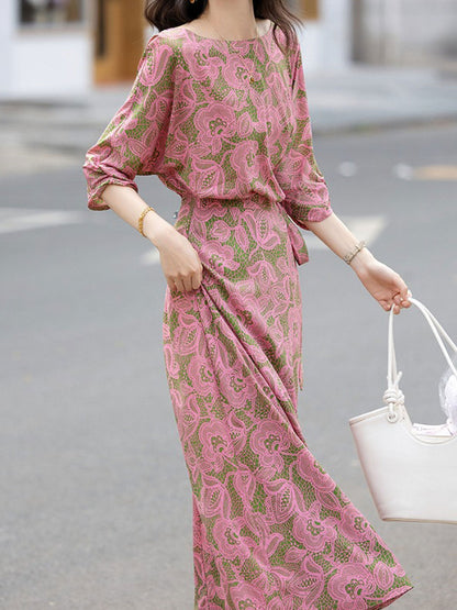 Mya Elegant Crew Neck Printed Tie Dress