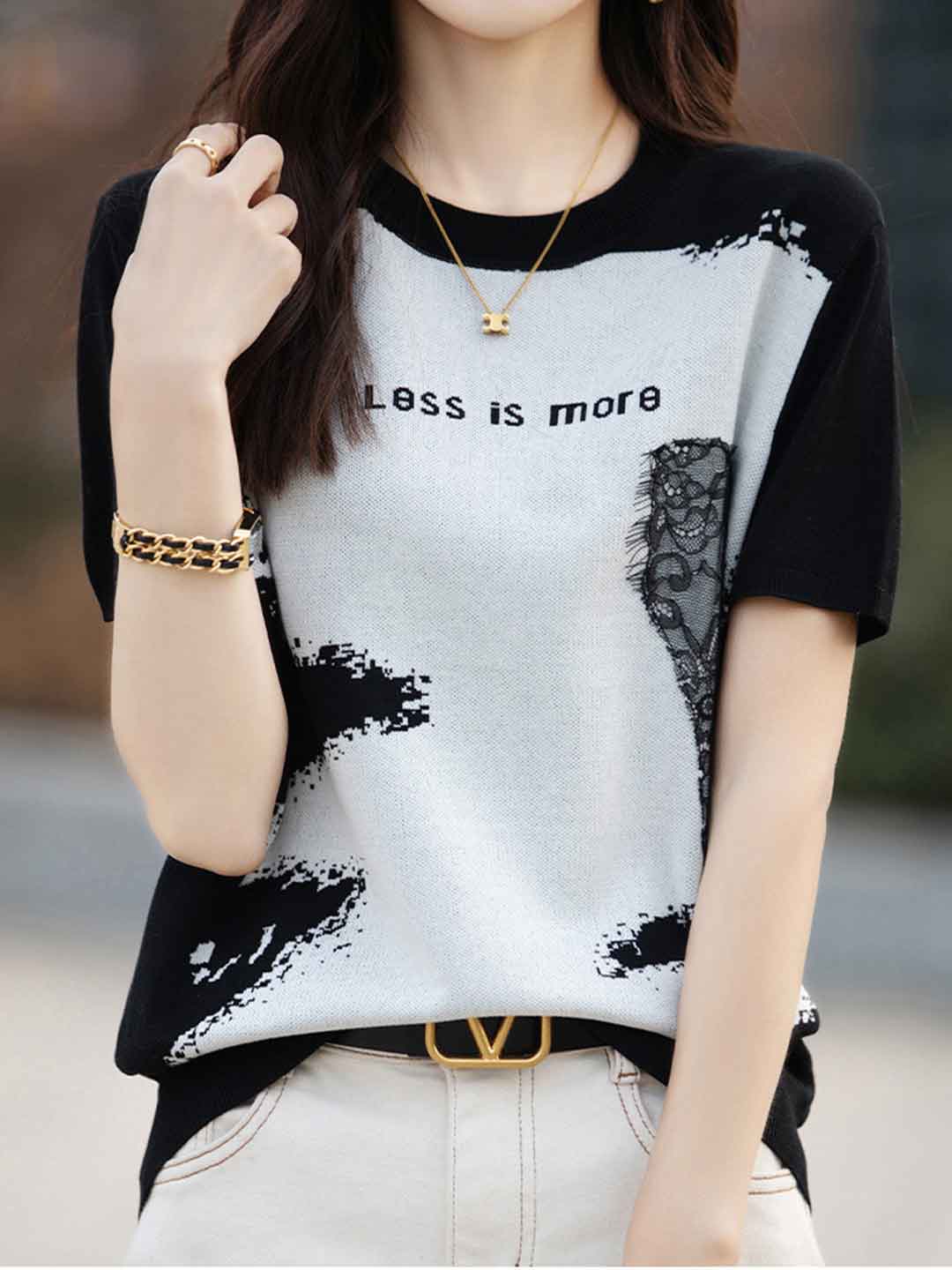 Peyton Loose Crew Neck Jacquard Top