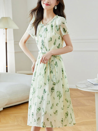 Payton Loose Printed Tie Chiffon Dress