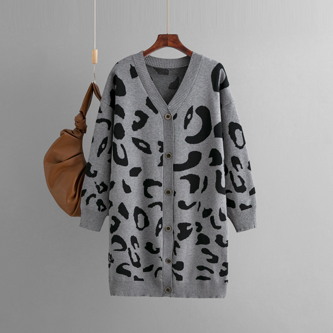 Cárdigan de mujer con estampado de leopardo y botones | Ideal para otoño/invierno