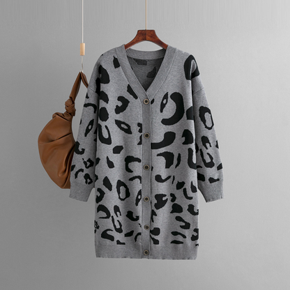 Cárdigan de mujer con estampado de leopardo y botones | Ideal para otoño/invierno