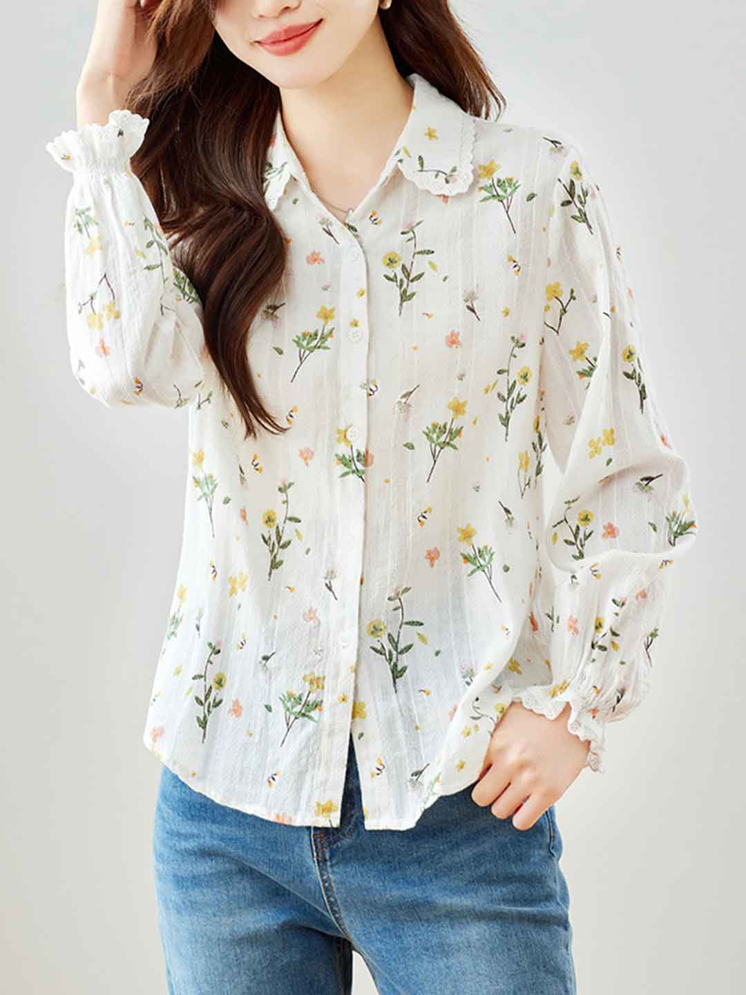 Valeria Classic Lapel Embroidered Floral Shirt