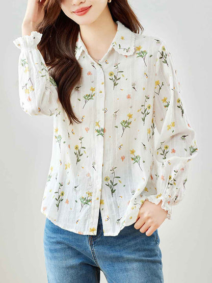 Valeria Classic Lapel Embroidered Floral Shirt