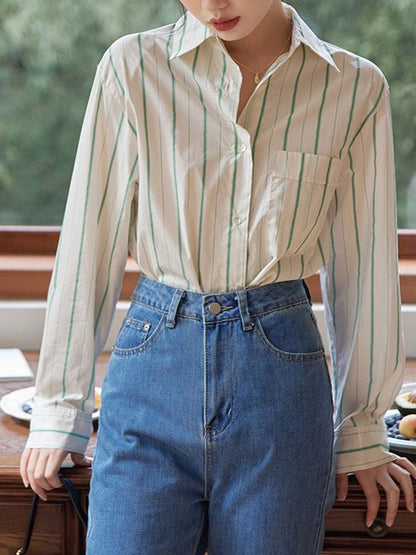 Molly Retro Lapel Striped Shirt