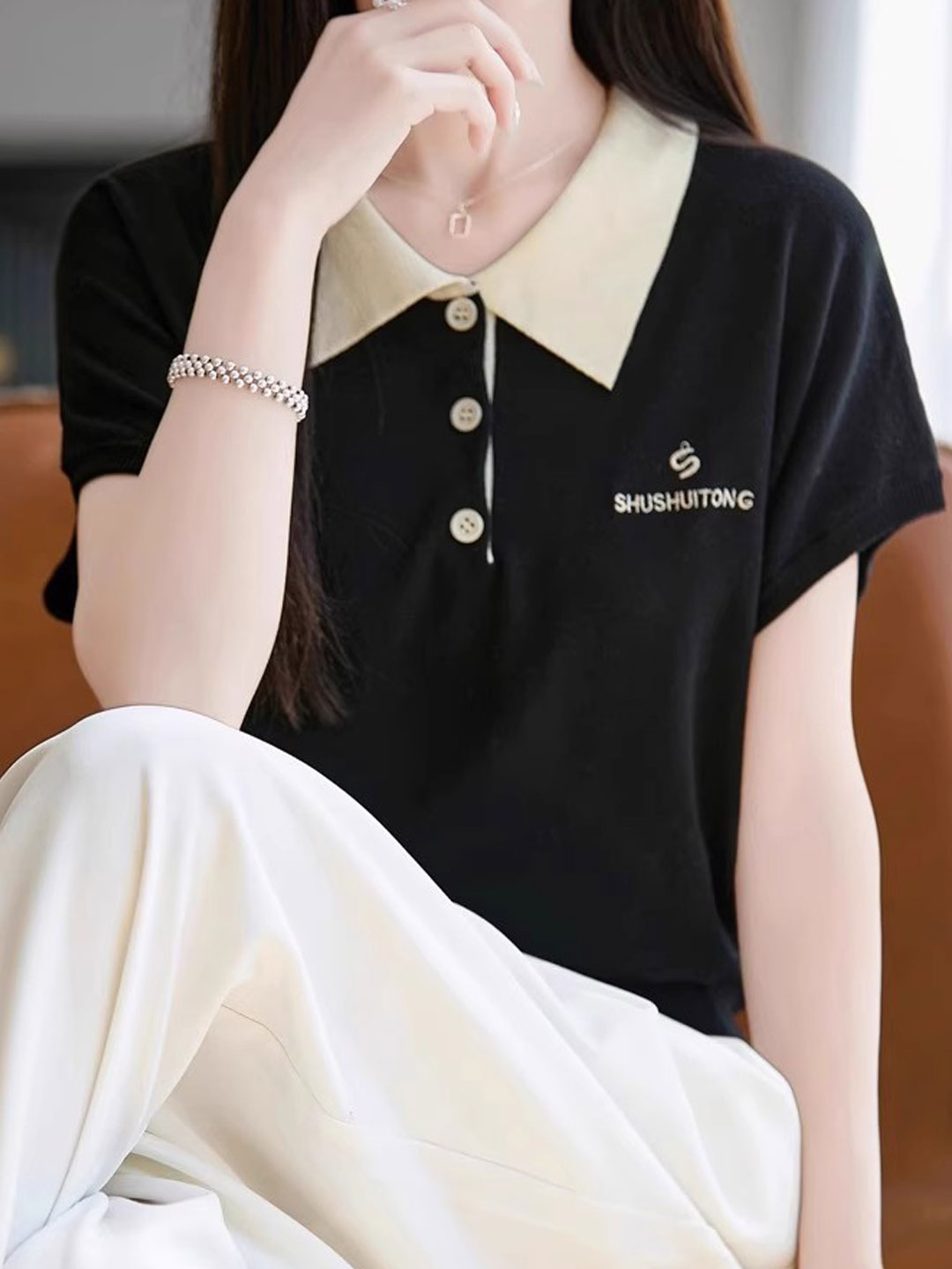 Molly Retro Lapel Contrasted Knitted Top