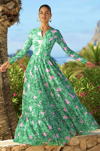 Conjunto de surf floral con cremallera verde