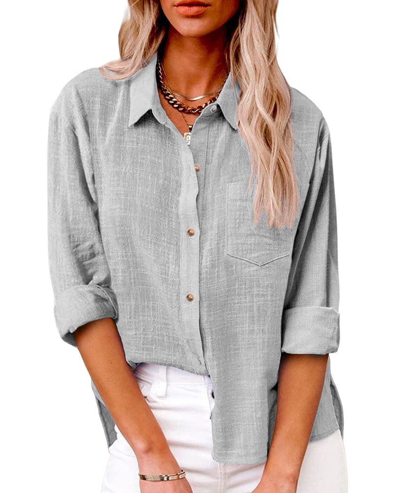 Camisa elegante de lino de manga larga con botones | Ideal para días informales