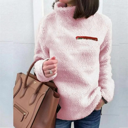 Suéter polar de cuello alto para mujer con bolsillo con cremallera | Ideal para el invierno