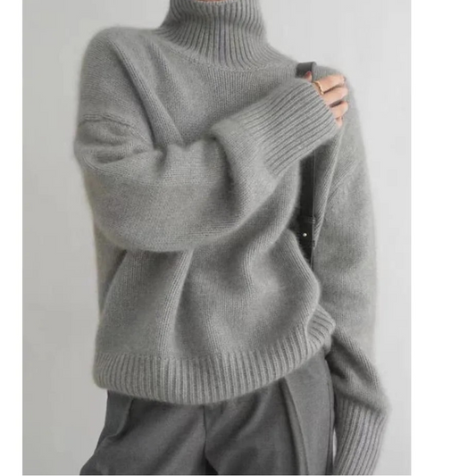 Jersey holgado de cuello alto para mujer con dobladillo y puños acanalados | Ideal para otoño/invierno