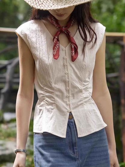 Sophie Slim V-Neck Solid Color Waisted Shirt