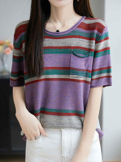 Sophie Retro Crew Neck Contrasted Striped Knitted Top