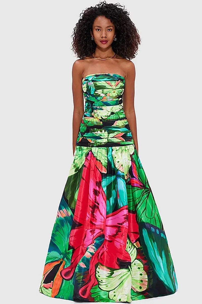 Conjunto de traje de baño adelgazante fruncido con estampado de mariposas