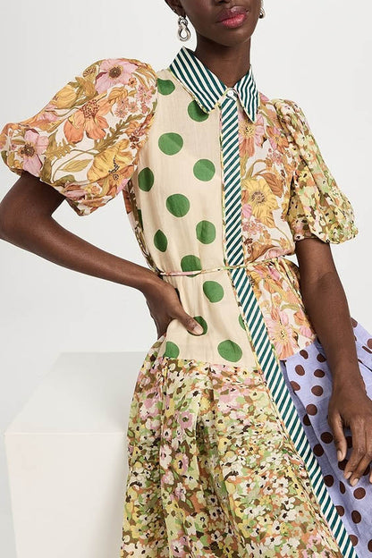 Green Muse Spliced Print Dress