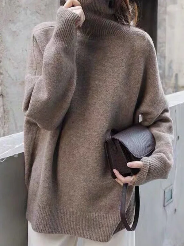 Jersey de punto de cuello alto extragrande para mujer | Ideal para otoño/invierno