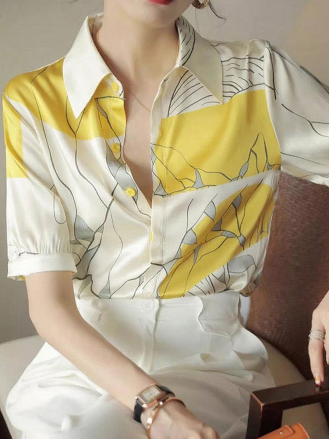 Maya Daily Polo Collar Contrast Printed Shirt