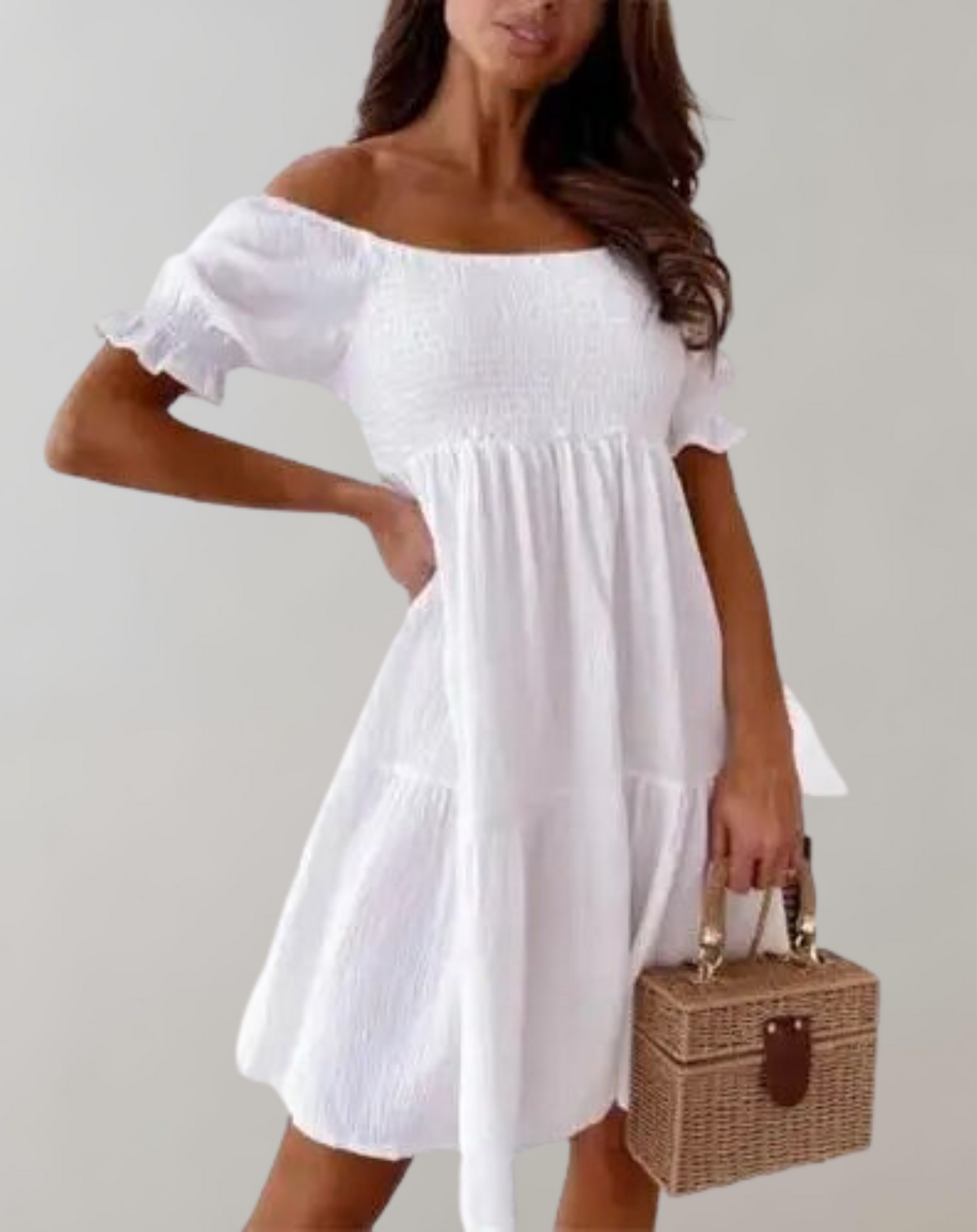 Women's White Beach Dress with Slash Neck Design for Summer